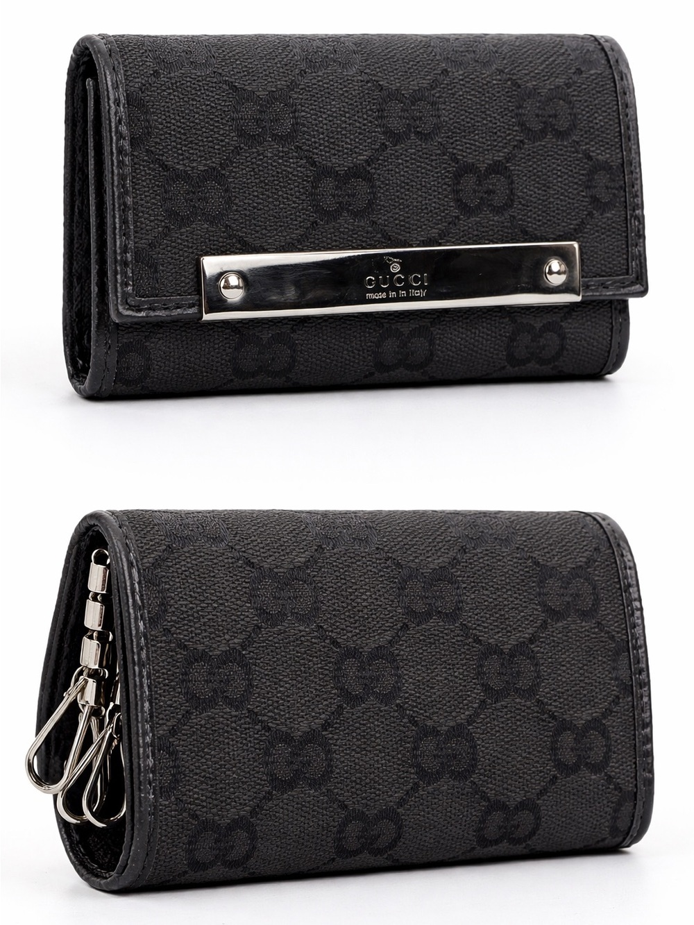 Gucci Black Canvas Monogram Key Wallet